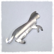 Silver pouncing cat brooch
